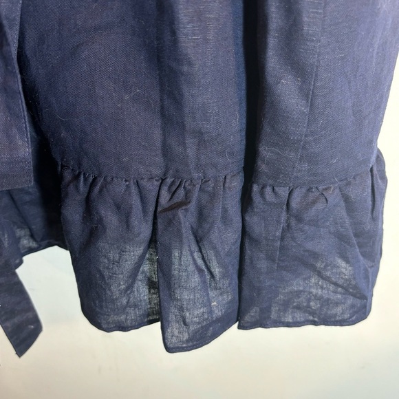 GAP Sz XL Mini Wrap Dress Linen Blend Ruffle Hem Short Sleeve NEW WITH TAG Navy - Picture 8 of 9